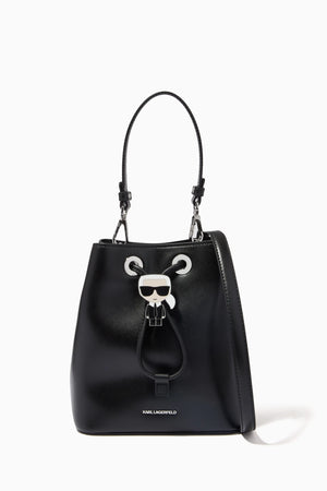 Karl Lagerfeld Women's K/Ikonik Leather Bucket Bag in black - Karl Lagerfeld product image 1