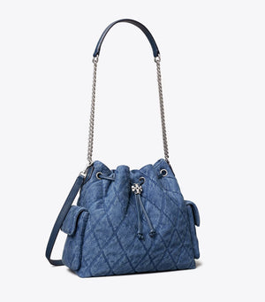 CHARLIE QUILTED DENIM DRAWSTRING SHOULDER BAG