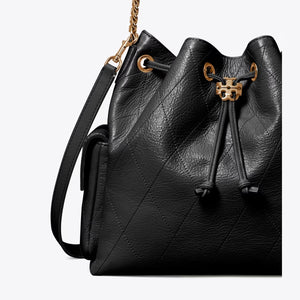 CHARLIE QUILTED DRAWSTRING SHOULDER BAG Black