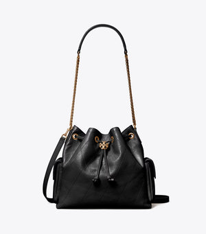 CHARLIE QUILTED DRAWSTRING SHOULDER BAG Black