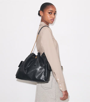 LARGE CHARLIE QUILTED DRAWSTRING SHOULDER BAG Black