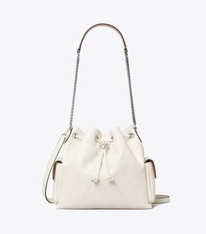 CHARLIE QUILTED DRAWSTRING SHOULDER BAG LIGHT CREAM
