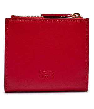 small smooth leather wallet with logo in red