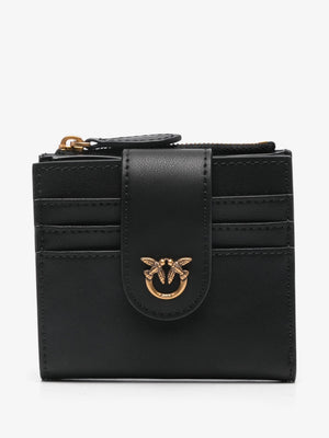 small smooth leather wallet with logo in black