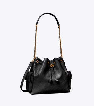 Charlie Quilted Drawstring Shoulder Bag Black