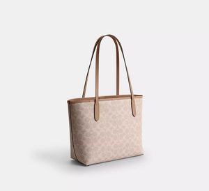 Medium City Tote Bag In Signature Canvas Sand Taupe