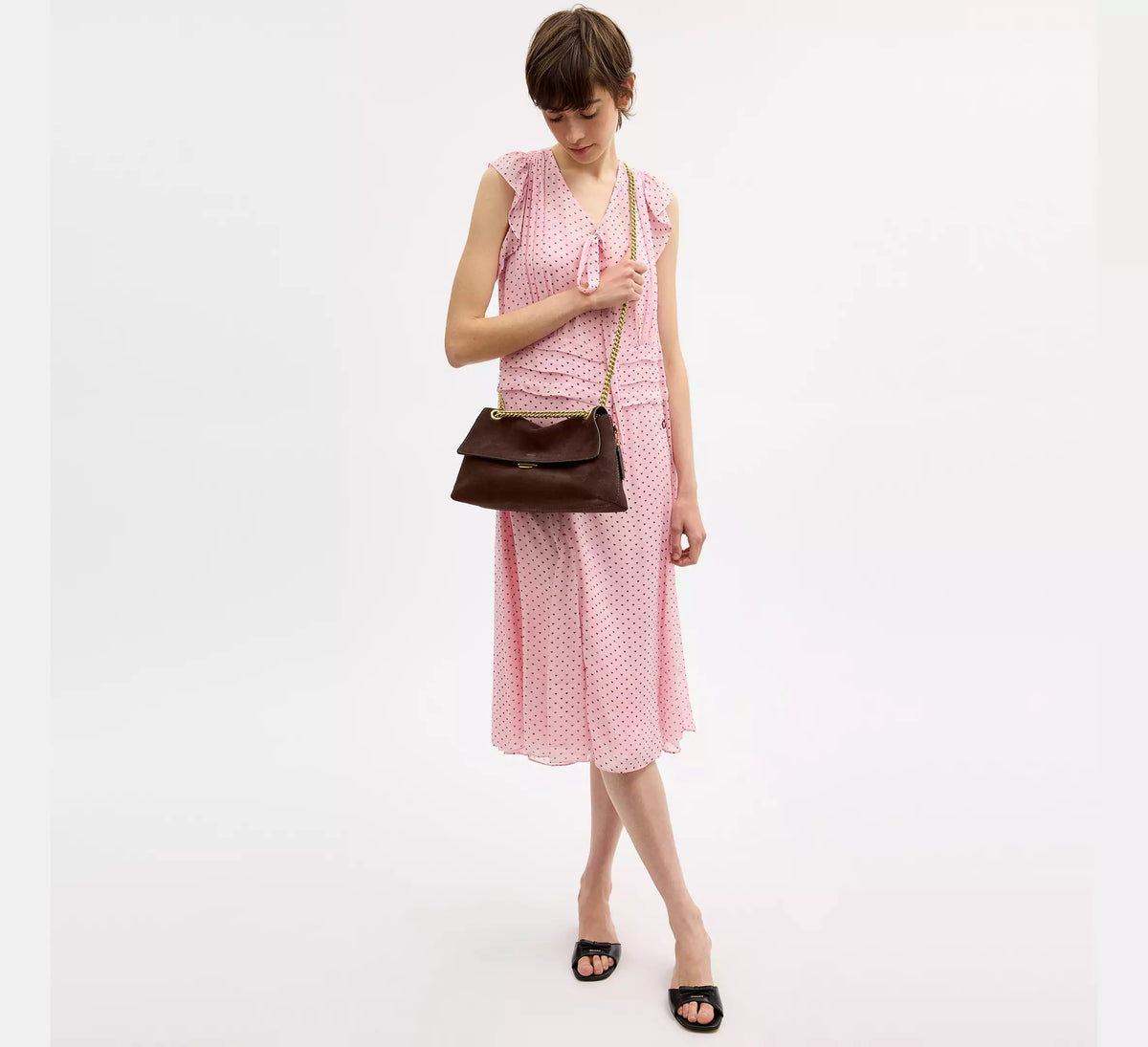 Chelsea Shoulder Bag 30 With Chain Brass/Dark Chocolate
