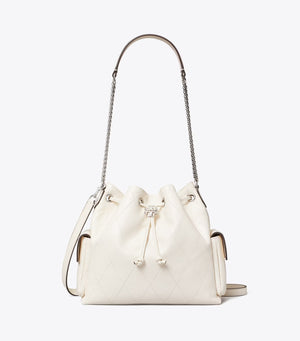 CHARLIE QUILTED DRAWSTRING SHOULDER BAG LIGHT CREAM