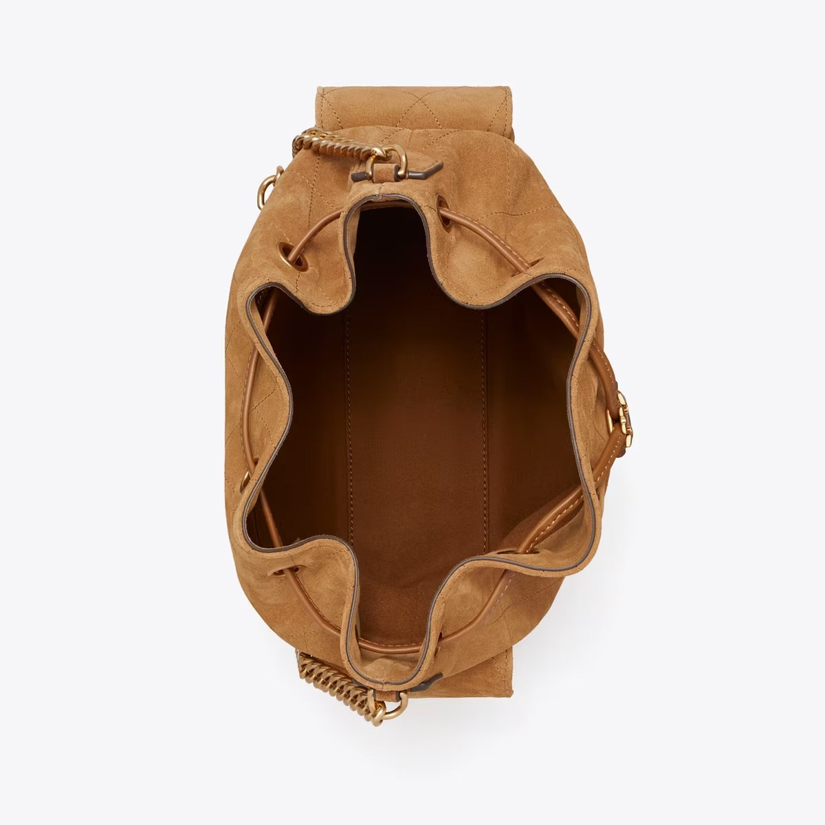 CHARLIE QUILTED SUEDE DRAWSTRING SHOULDER BAG toffee