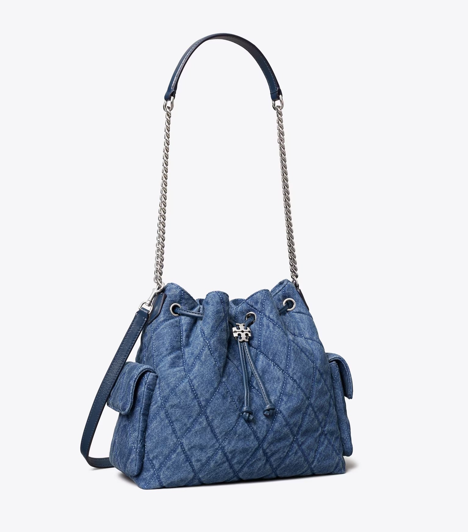 CHARLIE QUILTED DENIM DRAWSTRING SHOULDER BAG