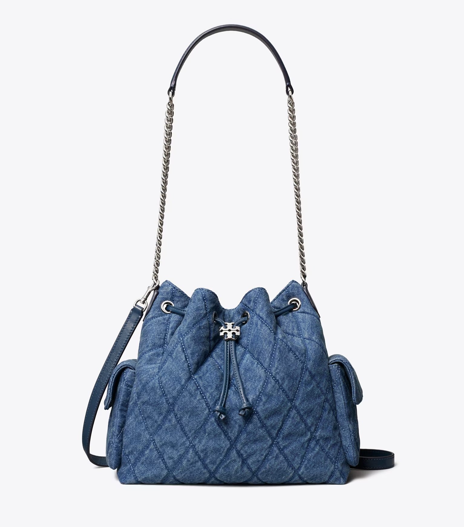 CHARLIE QUILTED DENIM DRAWSTRING SHOULDER BAG