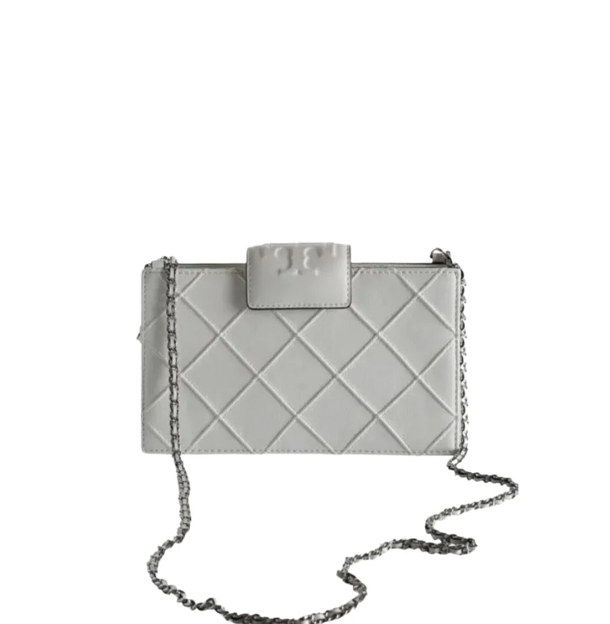 Tory Burch Mini Fleming Soft Chain Wallet Grey
