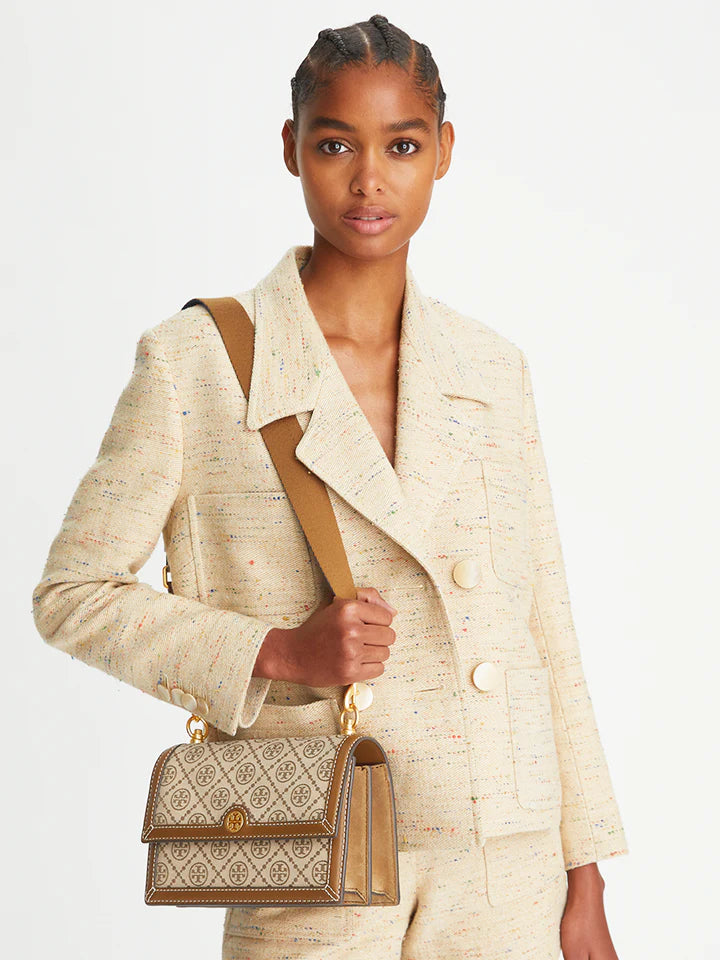 Tory Burch T Monogram Jacquard Mini Shoulder Bag Hazelnut