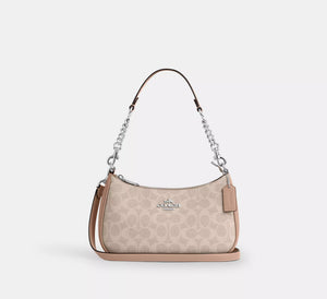 Teri Shoulder Bag In Signature Canvas /Silver/Sand/Taupe