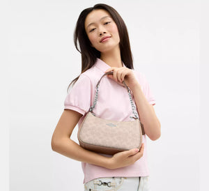 Teri Shoulder Bag In Signature Canvas /Silver/Sand/Taupe
