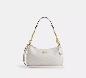 Teri Shoulder Bag In Signature Canvas /Gold/White/Chalk