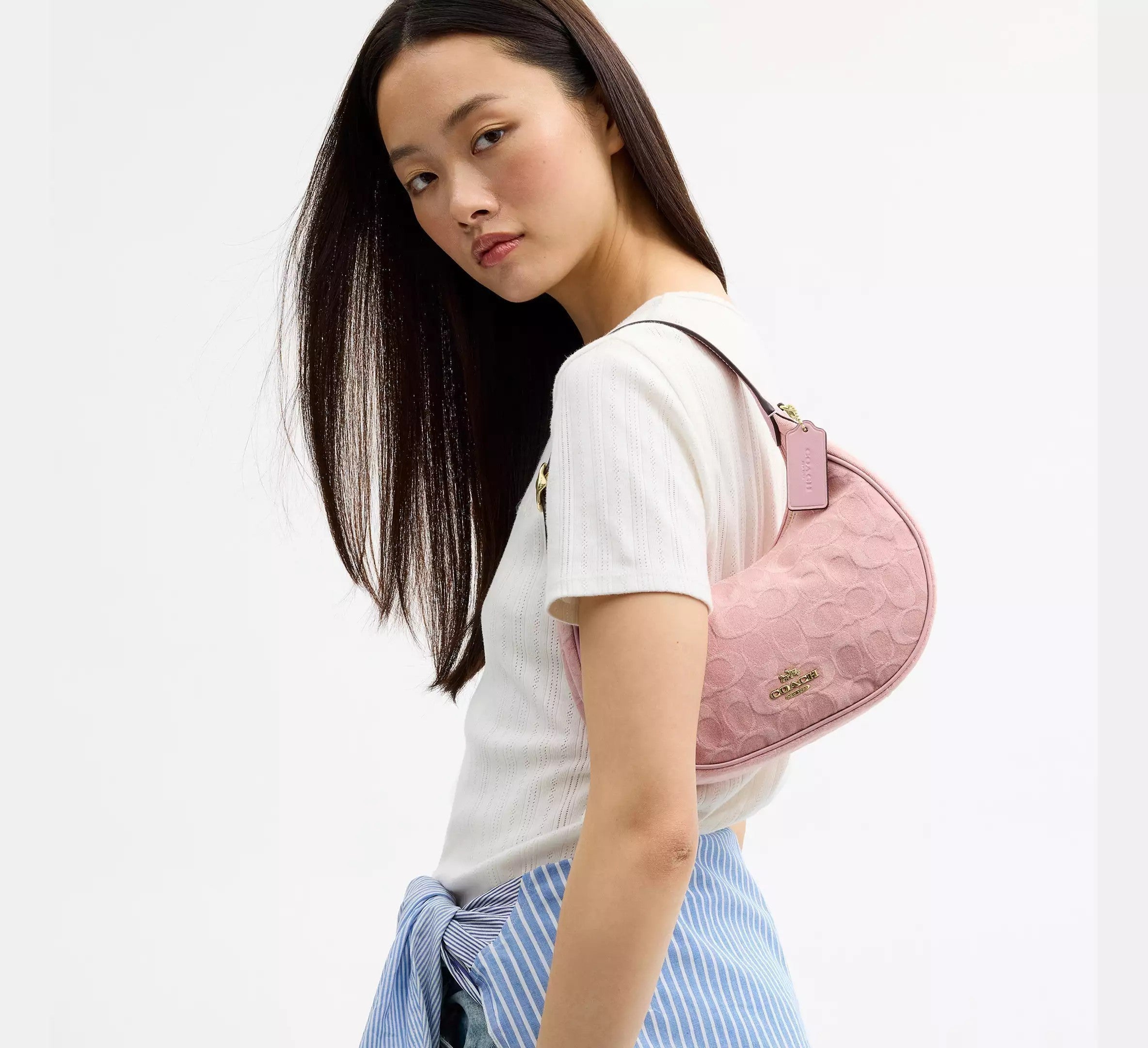 Emily Shoulder Bag In Signature Denim/Gold/Light Pink