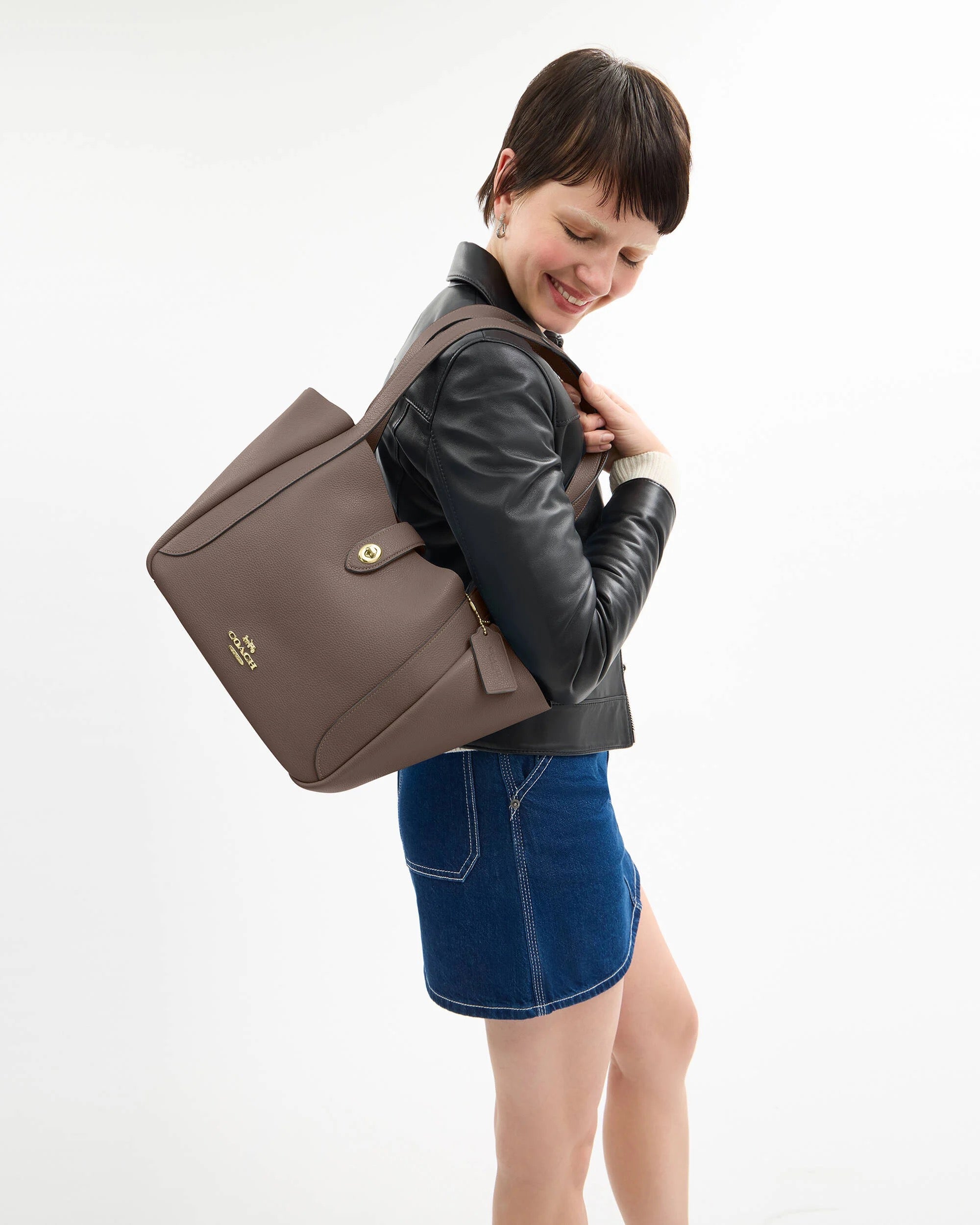 Hadley Turnlock Tote Bag Gold/Dark Stone