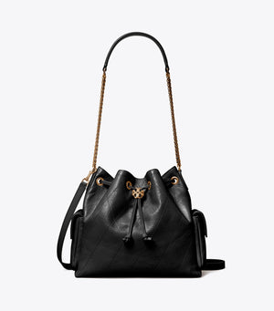 CHARLIE QUILTED DRAWSTRING SHOULDER BAG Black