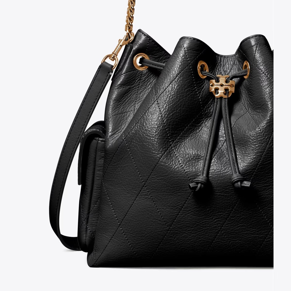 CHARLIE QUILTED DRAWSTRING SHOULDER BAG Black
