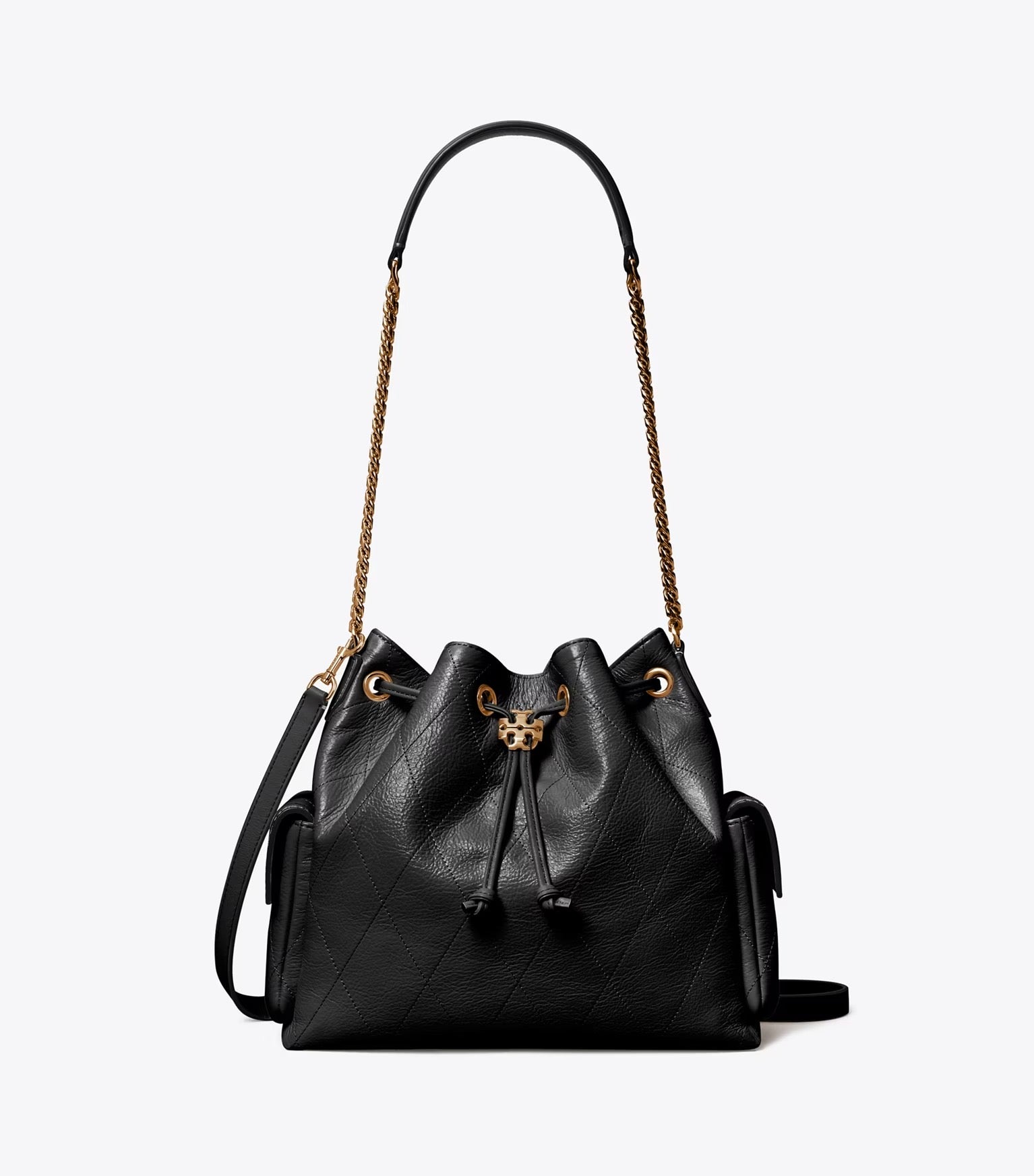 CHARLIE QUILTED DRAWSTRING SHOULDER BAG Black