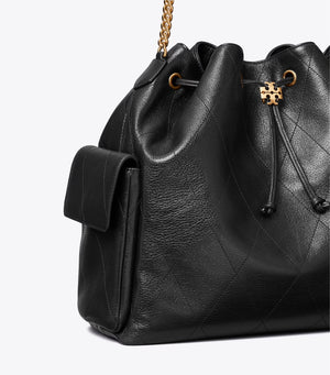 LARGE CHARLIE QUILTED DRAWSTRING SHOULDER BAG Black