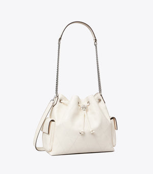 CHARLIE QUILTED DRAWSTRING SHOULDER BAG LIGHT CREAM