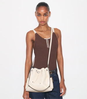 CHARLIE QUILTED DRAWSTRING SHOULDER BAG LIGHT CREAM