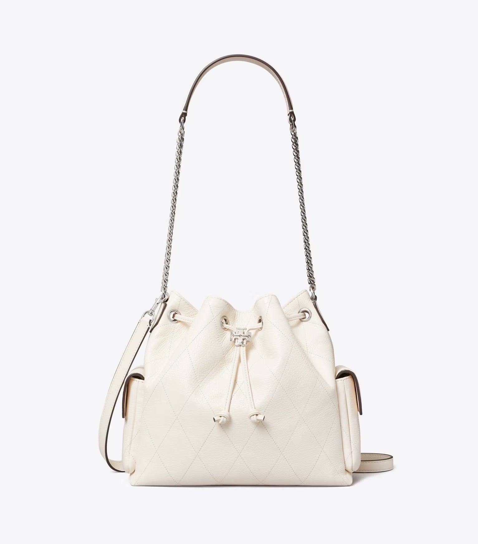 CHARLIE QUILTED DRAWSTRING SHOULDER BAG LIGHT CREAM