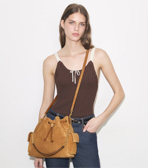 CHARLIE QUILTED DRAWSTRING SHOULDER BAG TOFFEE