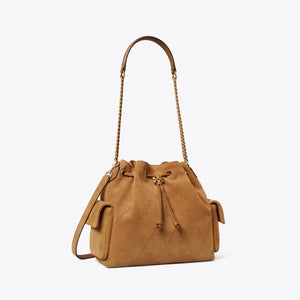 CHARLIE QUILTED DRAWSTRING SHOULDER BAG TOFFEE