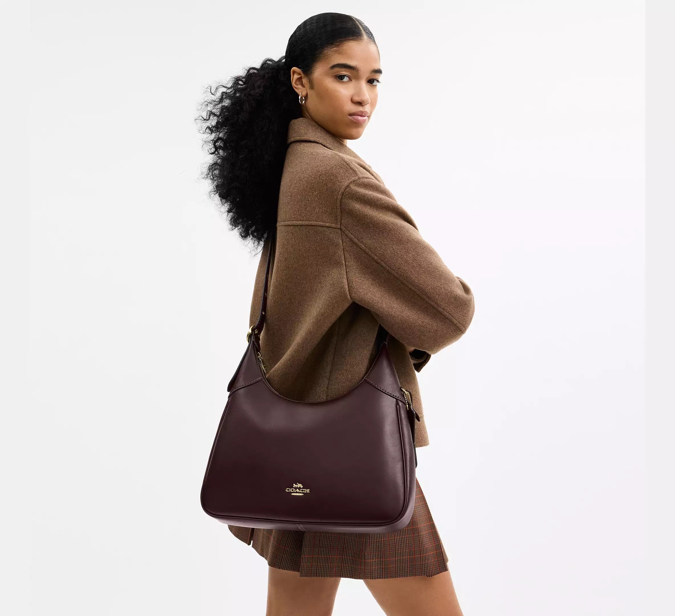 Ella Shoulder Bag smooth leather/Gold/Espresso