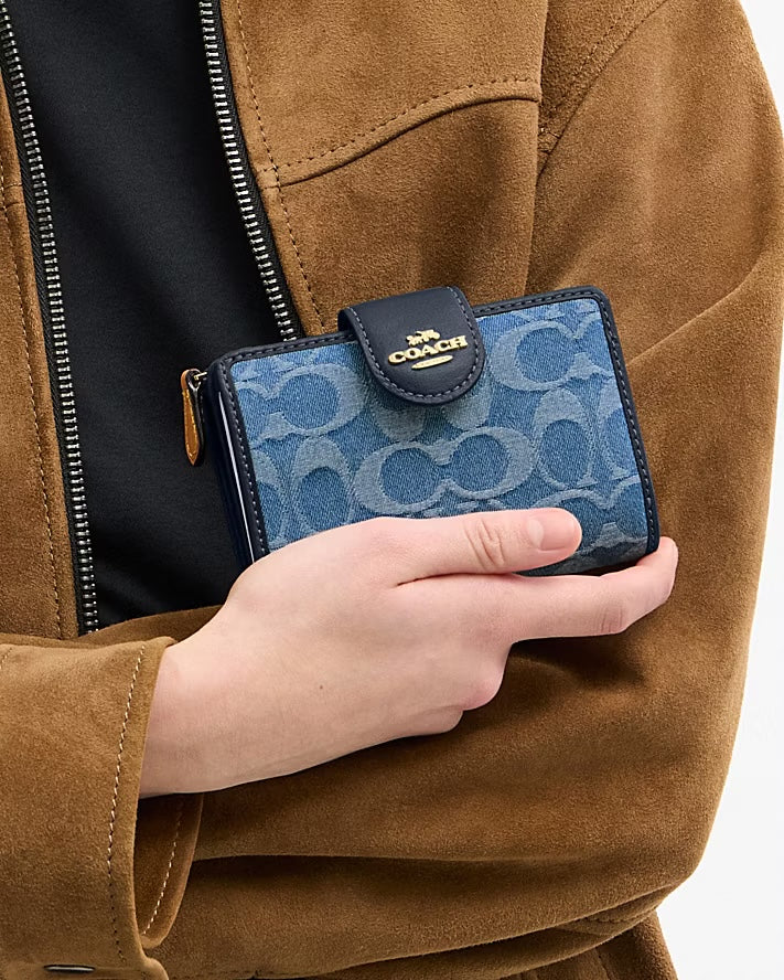 Medium Corner Zip Wallet In Signature Denim