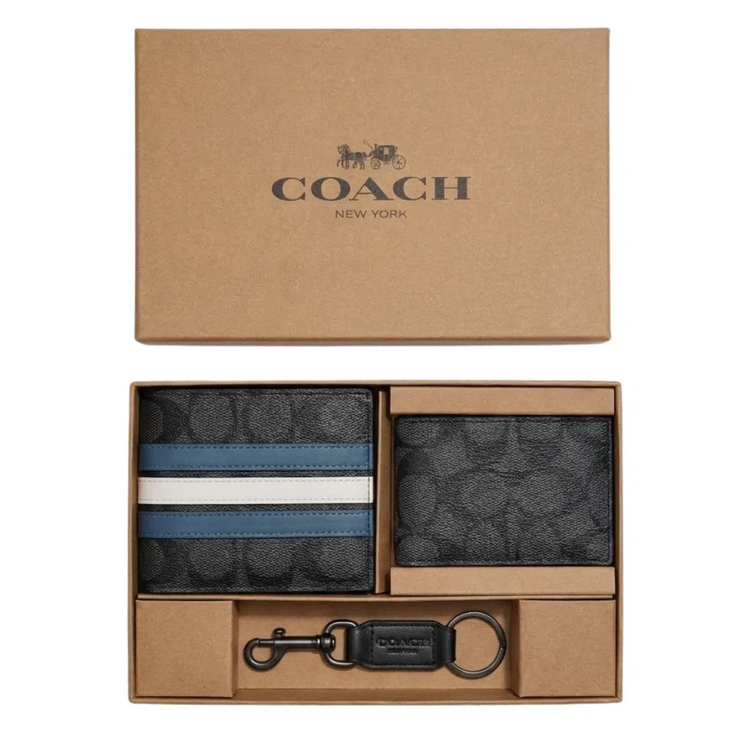 3-in-1 Wallet Set in Signature Canvas with Varsity Stripe