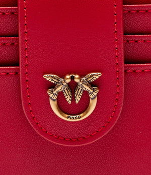 small smooth leather wallet with logo in red
