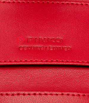 small smooth leather wallet with logo in red