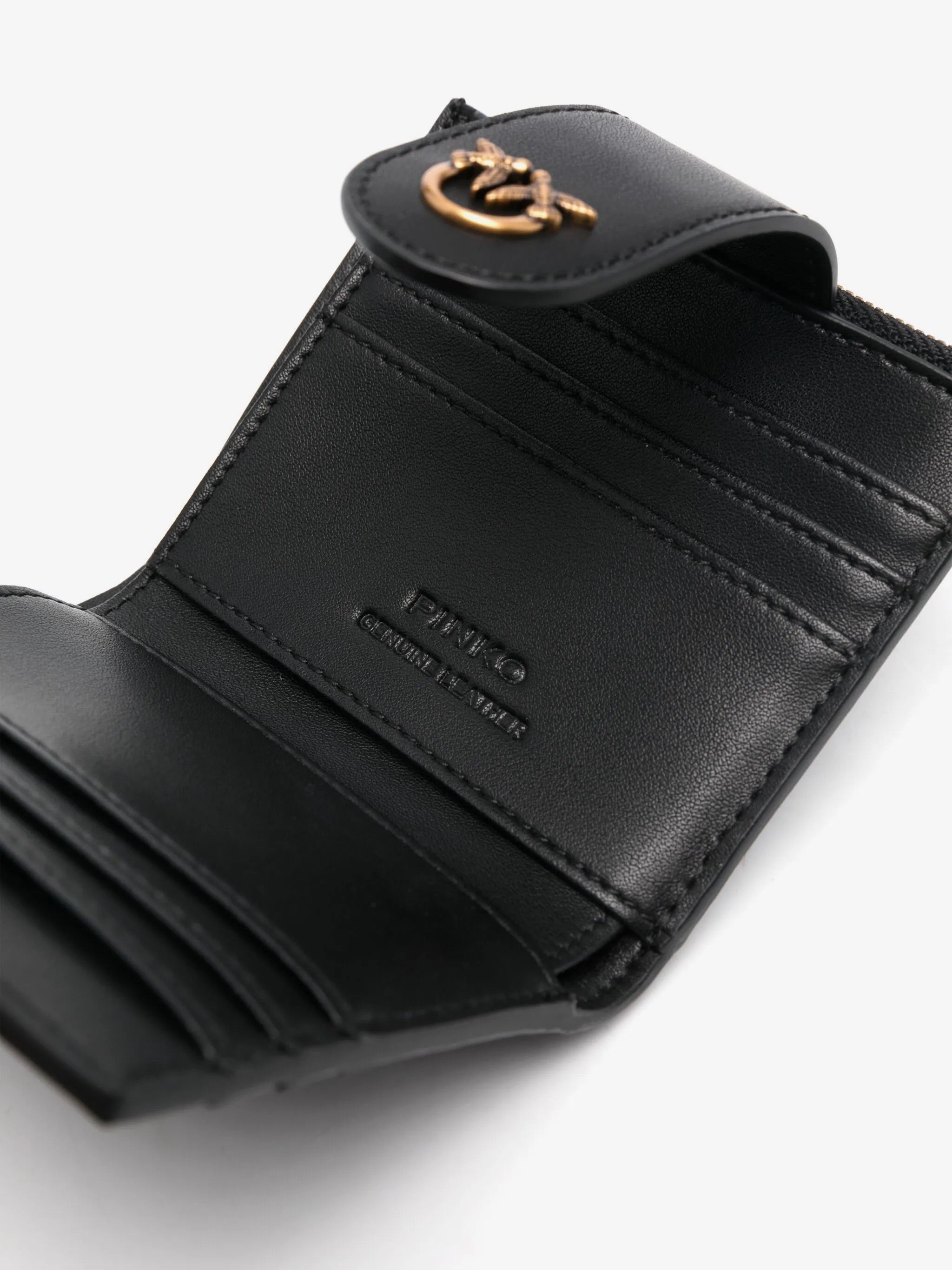small smooth leather wallet with logo in black