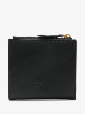 small smooth leather wallet with logo in black