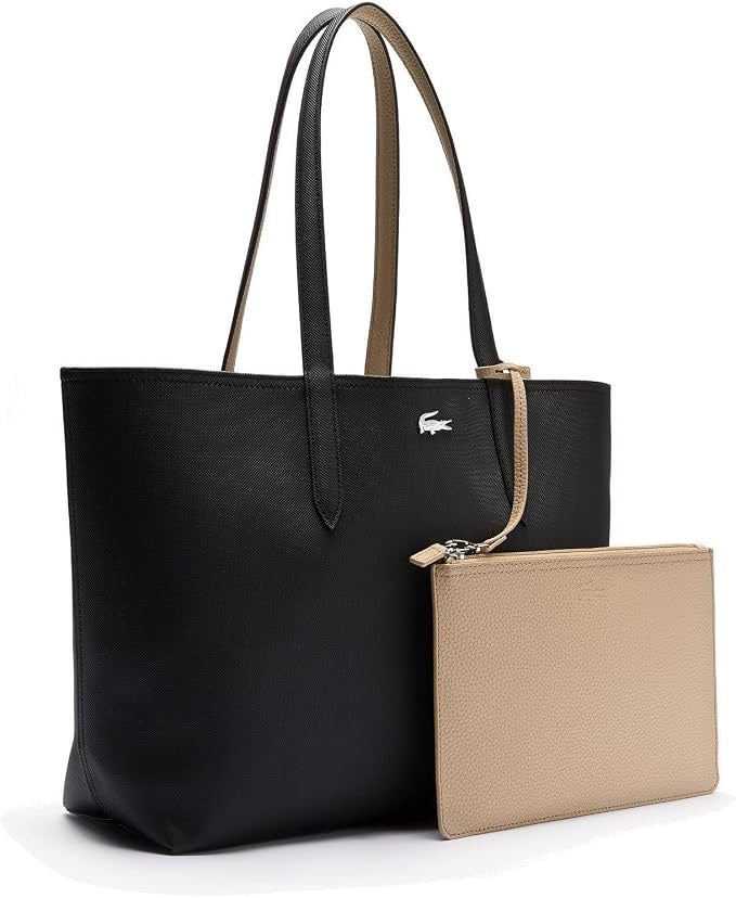 Anna Reversible Tote with Pouch | Black and Beige