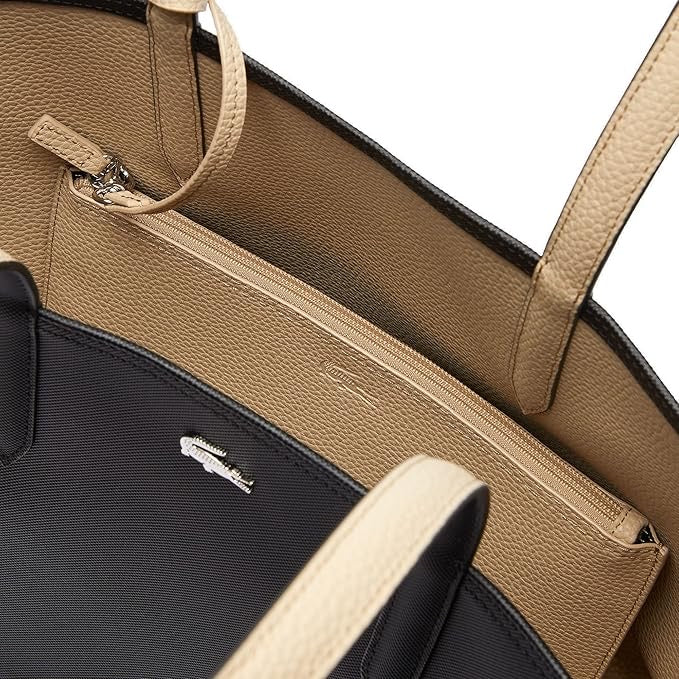 Anna Reversible Tote with Pouch | Black and Beige