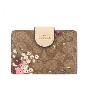 Medium Corner Zip Wallet in Signature Canvas with Floral Print