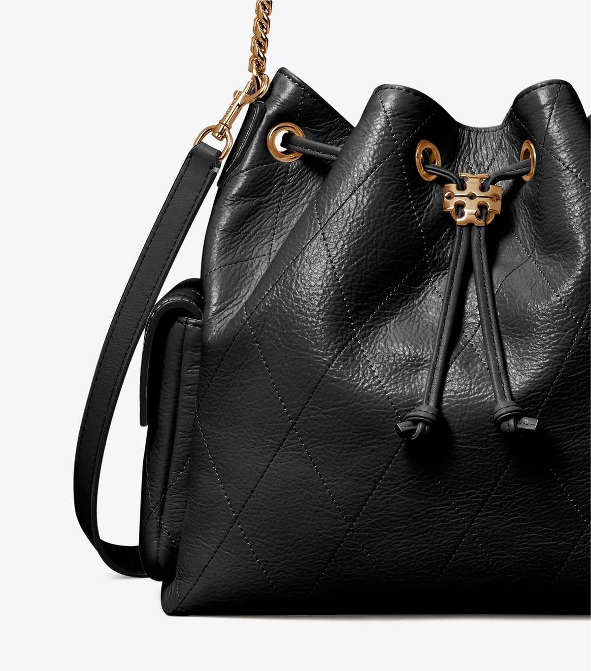 Charlie Quilted Drawstring Shoulder Bag Black