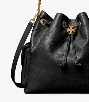 Charlie Quilted Drawstring Shoulder Bag Black