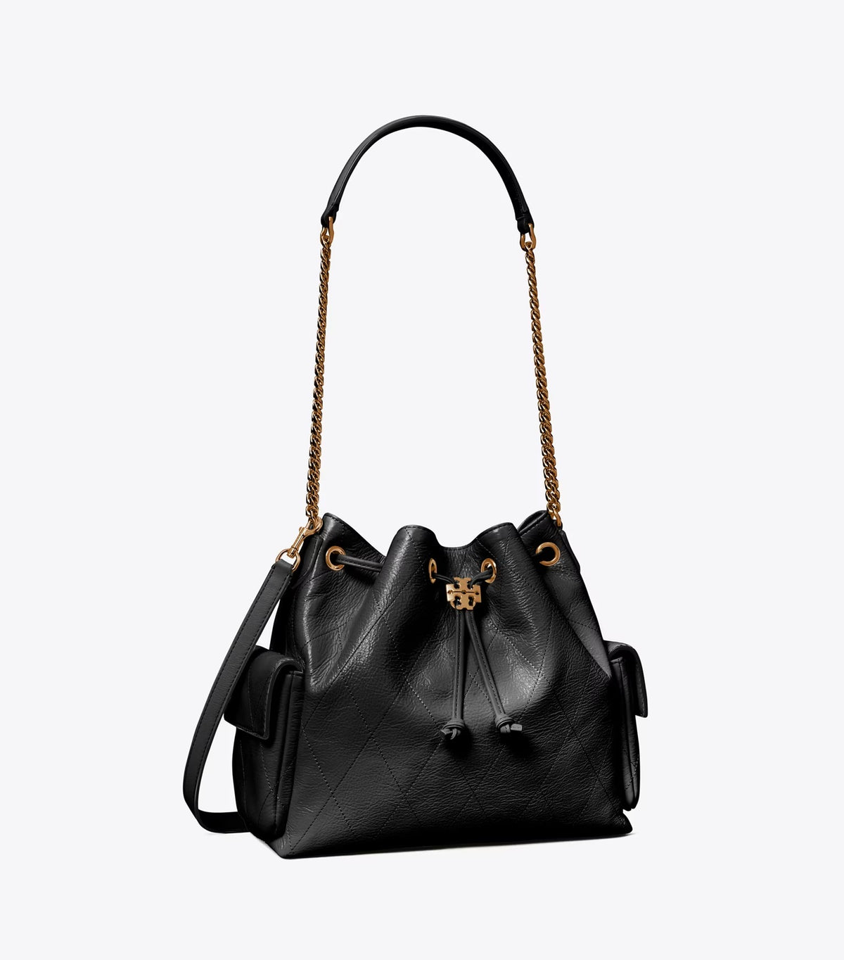 Charlie Quilted Drawstring Shoulder Bag Black