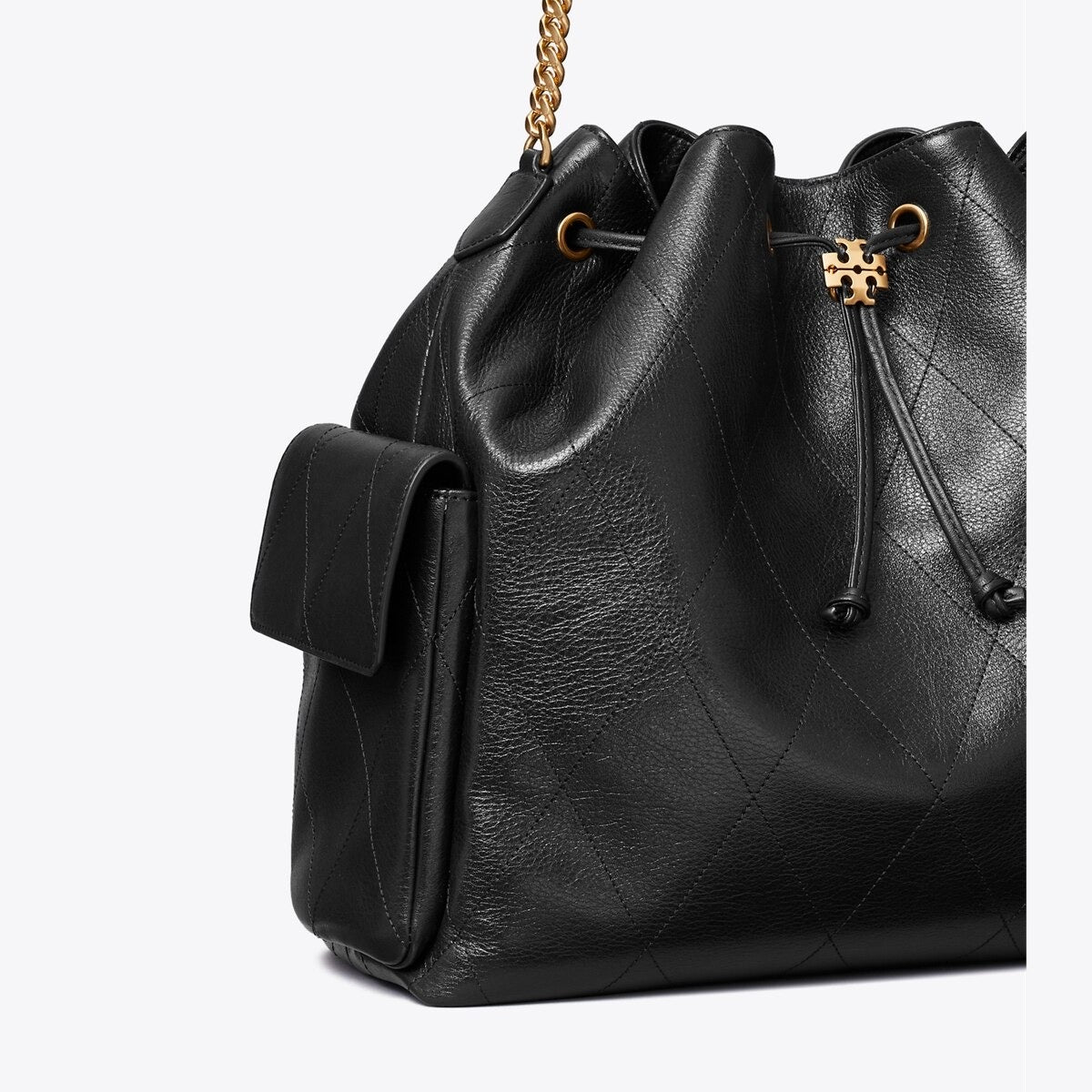 Large Charlie Quilted Drawstring Shoulder Bag Black