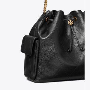 Large Charlie Quilted Drawstring Shoulder Bag Black