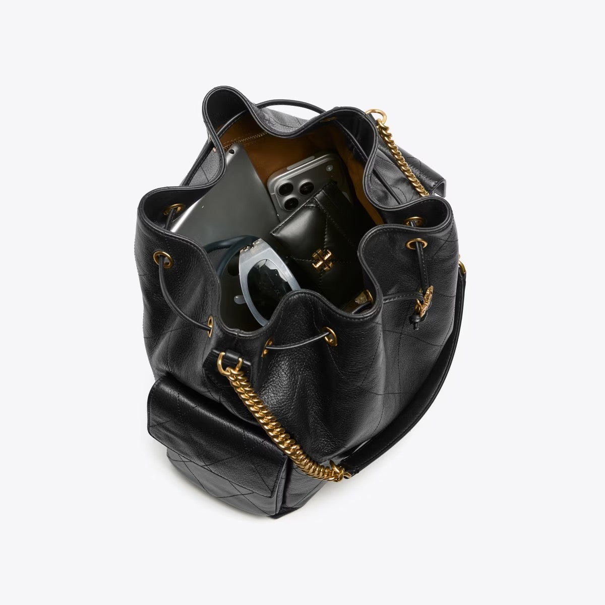 Large Charlie Quilted Drawstring Shoulder Bag Black